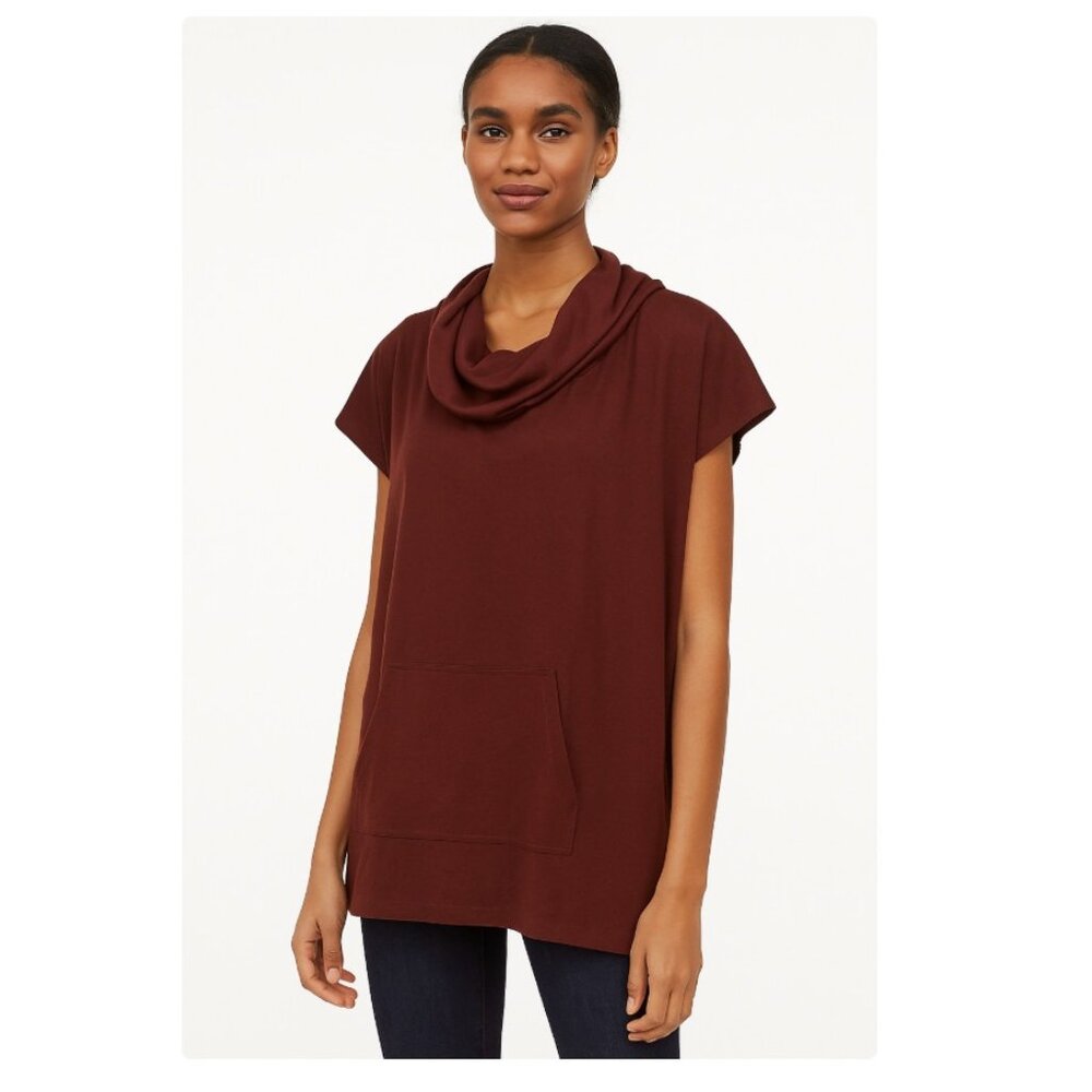 Bryn Walker Shirt Womens Large Burgundy Cowl Neck Tunic Pocket Made USA